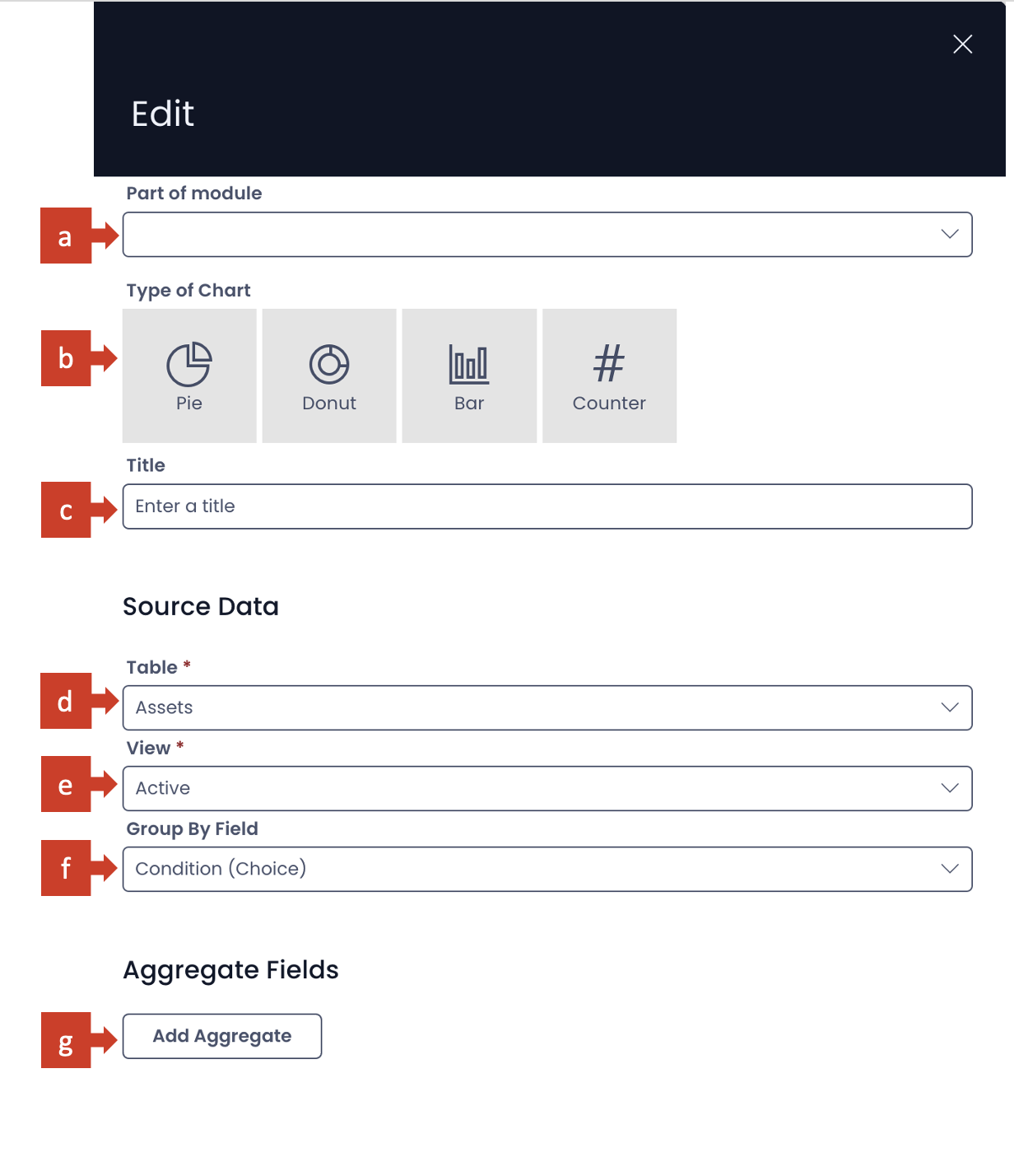 Image showing fields to configure visual component